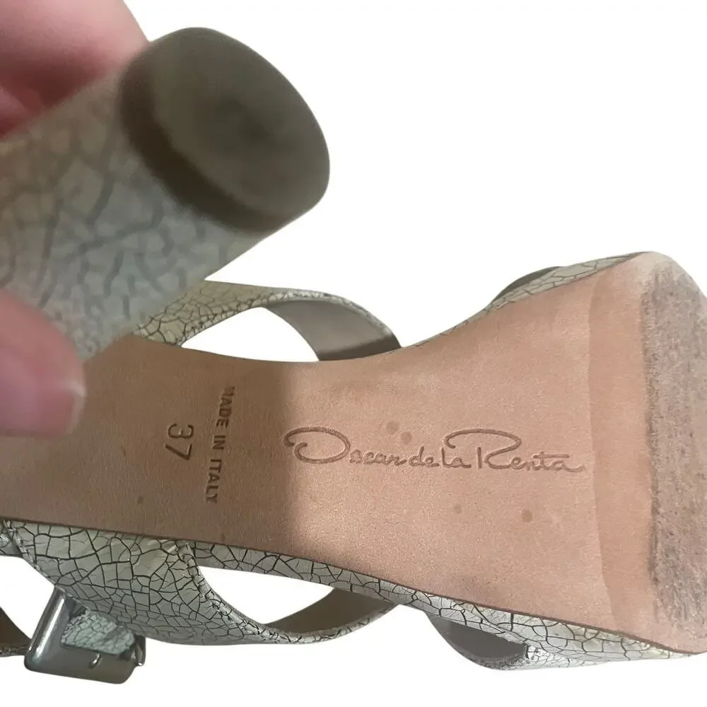oscar de la renta stapped patent leather heels